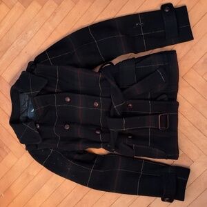 American Eagle navy plaid double breasted coat size M